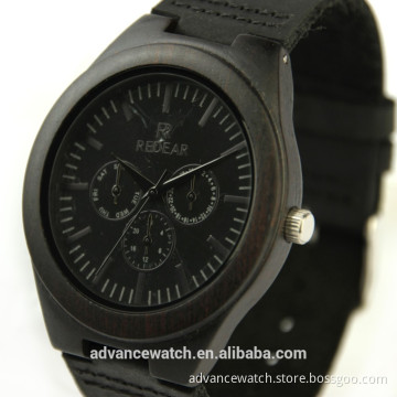 New arrival black sandalwood watch and genuine leather watch with fuzzy back side strap